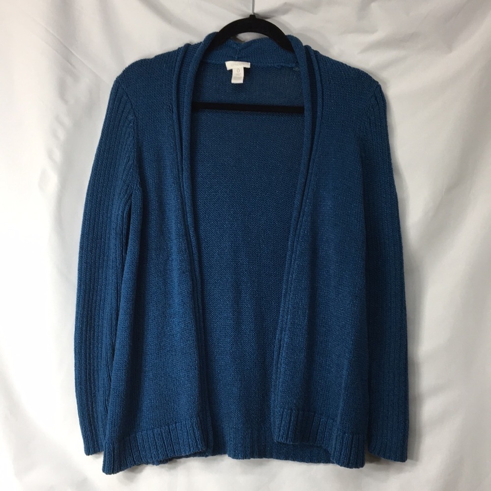 Chicos Women’s Blue Metallic Open-Front Cardigan Sweater Size 0 (S) Like-NEW